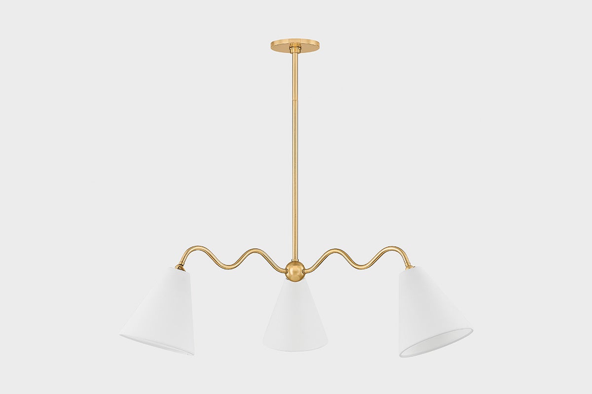 Mitzi Onda 3-Light Chandelier with Unique Curved Arms, Dimmable Lighting, Aged Brass Finish