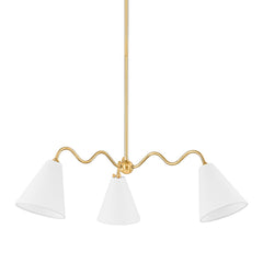 Mitzi Onda 3-Light Chandelier with Unique Curved Arms, Dimmable Lighting, Aged Brass Finish