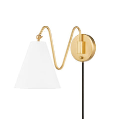 Mitzi Onda 13" Plug-In Wall Sconce With Whimsical Squiggly Arms And Dimmable Linen Shade