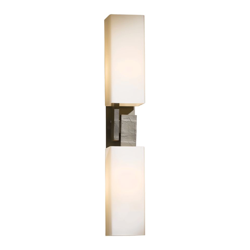 Hubbardton Forge Ondrian 2 Light Wall Sconce with Hand-Hammered Steel and Dimmable Glass Shades