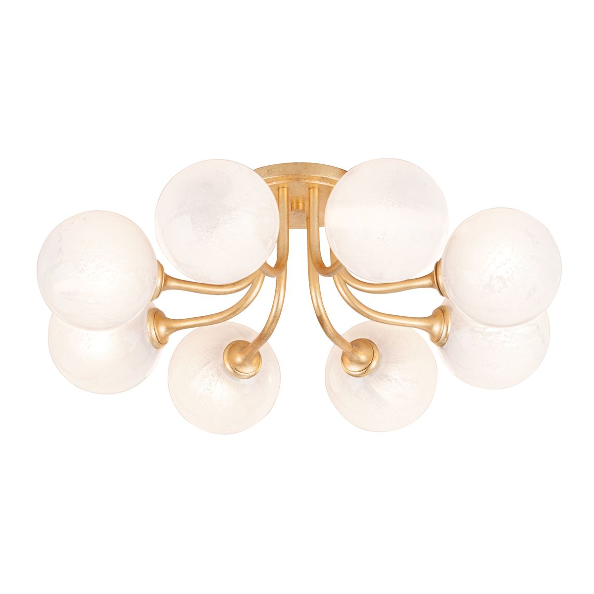 Onyx Semi-Flush Ceiling Light with Opal Glass Shade and Vintage Gold Leaf Finish, UL Damp Rated