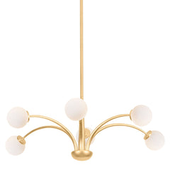 Orinda 6-Light Chandelier by Troy Lighting with Opal Glass Orbs and Vintage Gold Leaf Finish