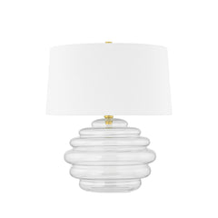 Oshawa 15W Dimmable Table Lamp With Clear Glass Body And Aged Brass Finish By Hudson Valley Lighting