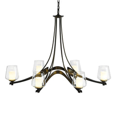 Hubbardton Forge 6 Arm Oval Ribbon Chandelier, Hand-Forged Steel, Dimmable, Multiple Finishes