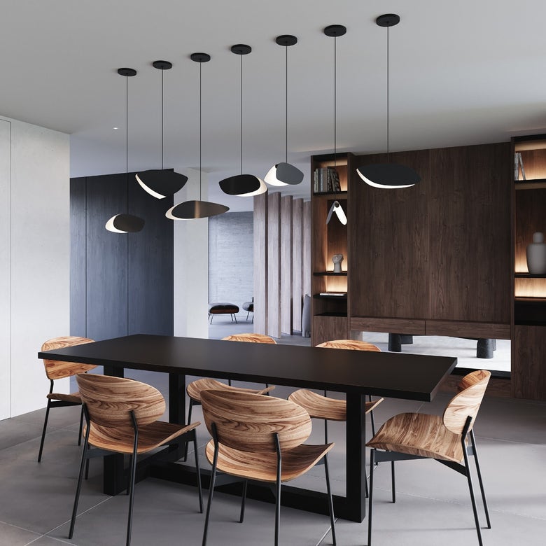 Sonneman Papillons Long Oval LED Pendant Light, Dimmable, Energy Efficient, Satin Black Finish