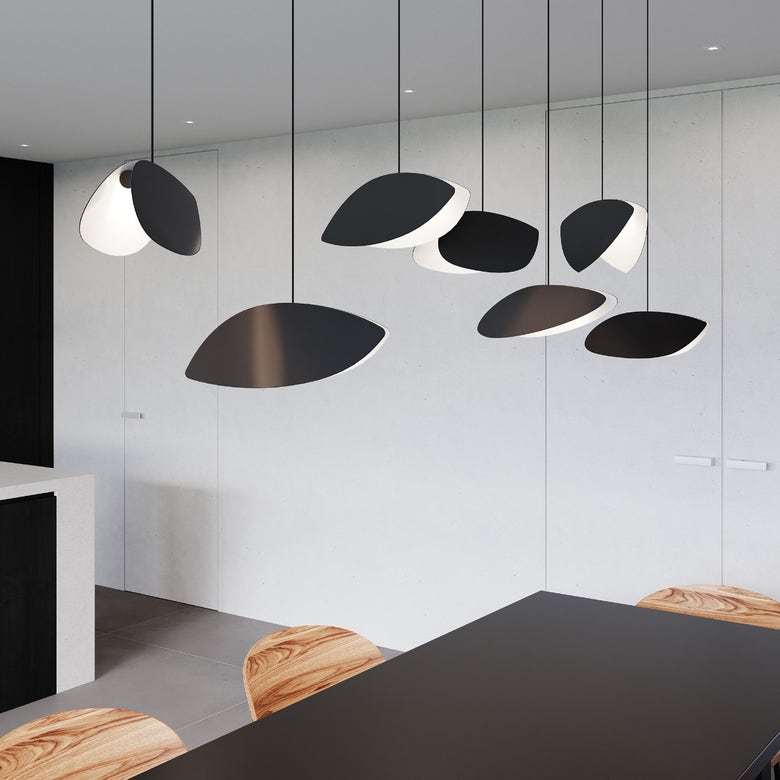 Sonneman Papillons Long Oval LED Pendant Light, Dimmable, Energy Efficient, Satin Black Finish