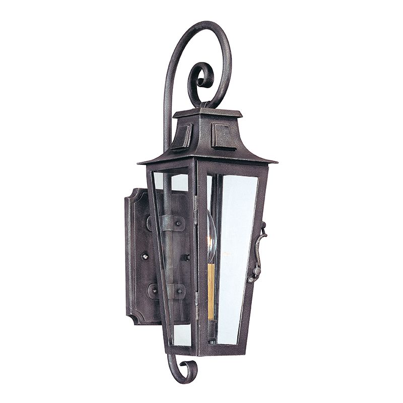 Parisian Square Outdoor Wall Sconce by Troy Lighting, Aged Pewter, UL Wet Rated, Dimmable Glass Shade