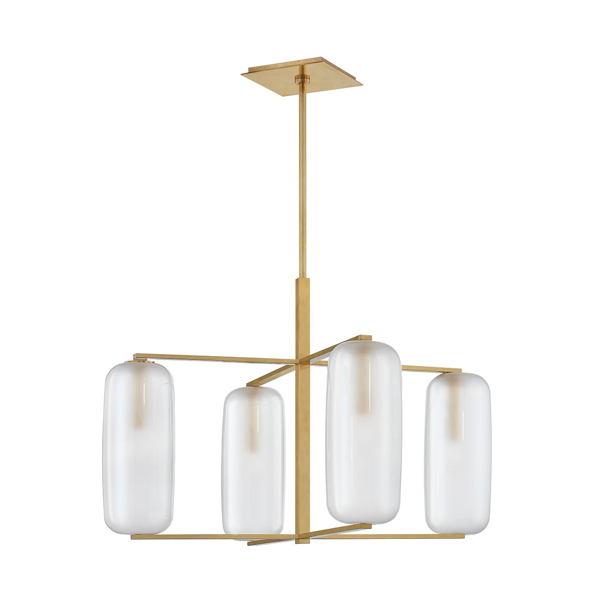 Pebble 4-Light Chandelier In Aged Brass With Dimmable Features And Acid-Etched Glass Shades