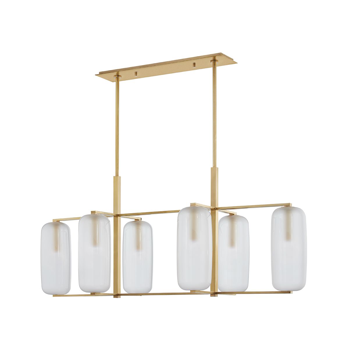 Hudson Valley Lighting Pebble Linear Chandelier 6-Light Aged Brass with Dimmable Functionality