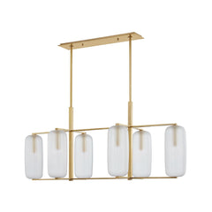 Hudson Valley Lighting Pebble Linear Chandelier 6-Light Aged Brass with Dimmable Functionality