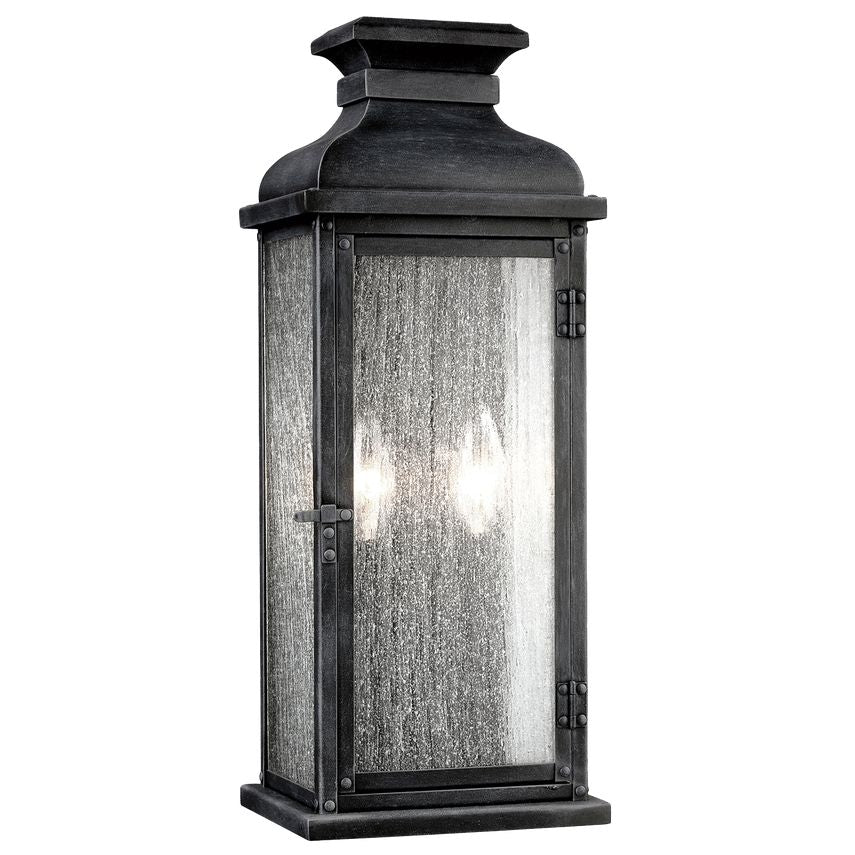 Pediment Medium Lantern by Visual Comfort - Dimmable, Energy Efficient Outdoor Light in Dark Weathered Zinc