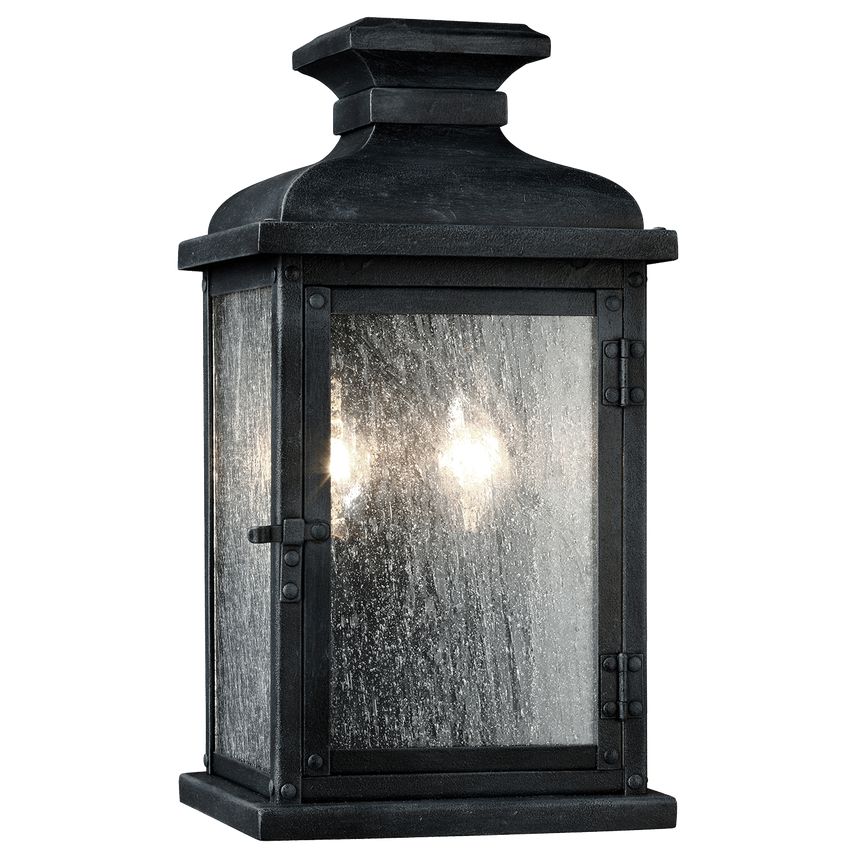 Pediment Small Lantern 2-Light Wall Fixture by Visual Comfort in Weathered Zinc Finish