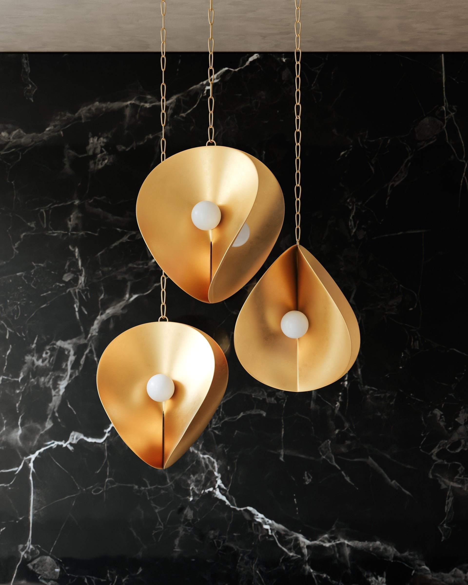 Peony Large Pendant Light by Corbett Lighting, Opal Glass Shade, Dimmable, Gold & Silver Leaf Finish