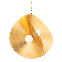 Peony Large Pendant Light by Corbett Lighting, Opal Glass Shade, Dimmable, Gold & Silver Leaf Finish