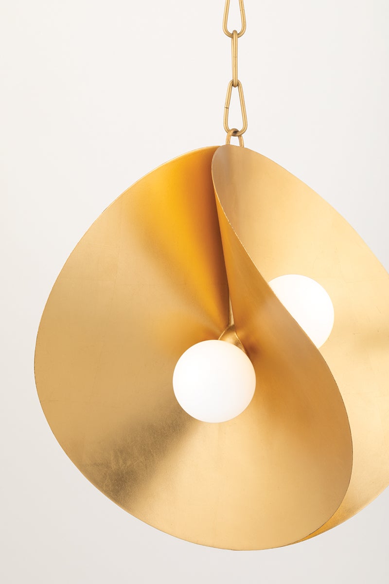 Peony Pendant Lighting by Corbett, Dimmable, 4 Bulbs, Gold Leaf or Warm Silver Leaf, 18" x 19