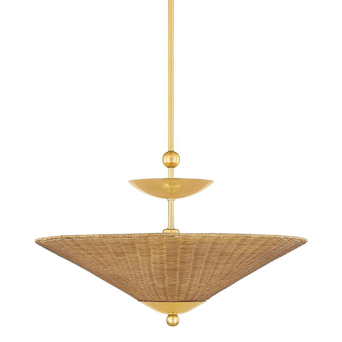 Mitzi H968701 Perilla Pendant Light, Vintage Natural Wicker Shade, Dimmable, Aged Brass Finish