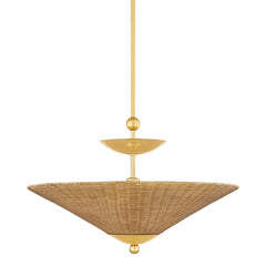 Mitzi H968701 Perilla Pendant Light, Vintage Natural Wicker Shade, Dimmable, Aged Brass Finish