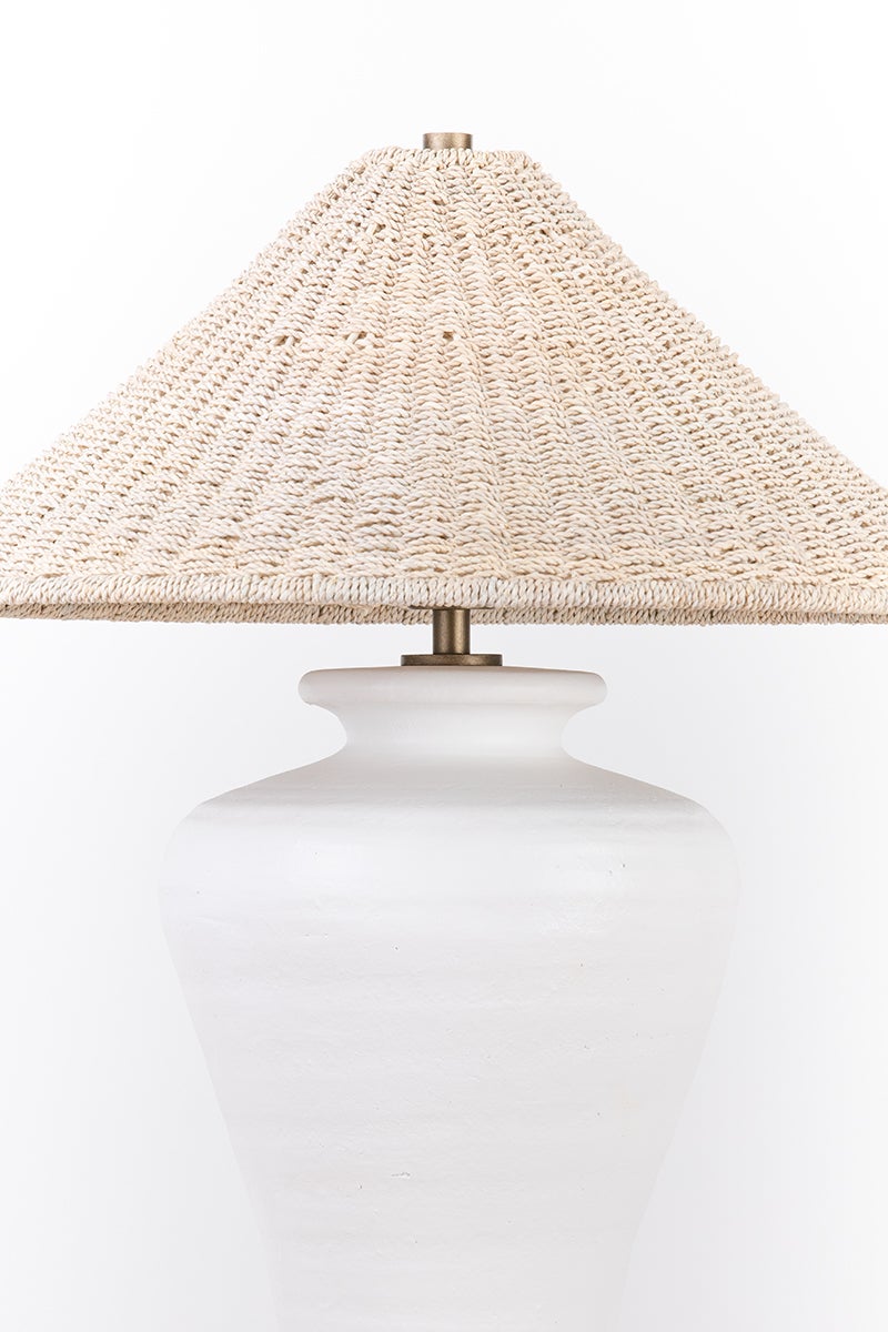 Pezante Table Lamp by Troy Lighting, 30" Height, Dimmable, Patina Brass & Natural Abaca Shade