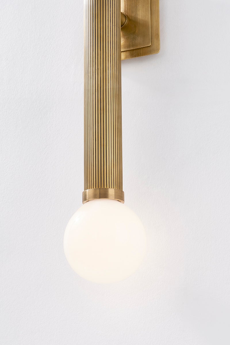 Pienza Large Sconce 31.25” Height Vintage Brass Finish Dimmable Glass Shade by Corbett Lighting