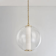 Pietra Large Pendant Light by Corbett Lighting, 21.75" H, Vintage Brass, Alabaster & Glass Shade, Dimmable