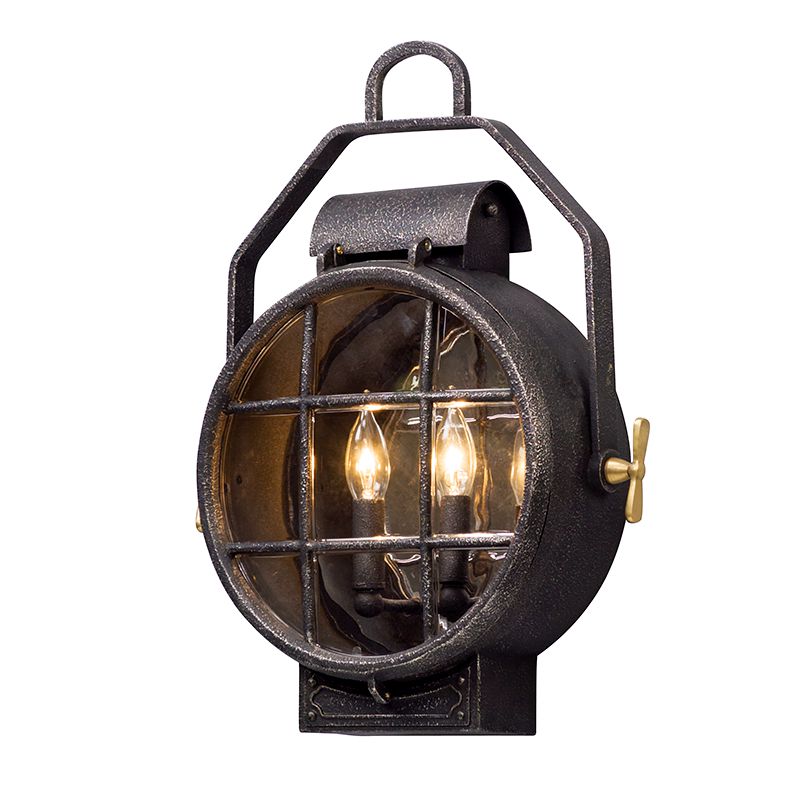 Point Lookout 2-Light Outdoor Wall Sconce in Aged Pewter With Clear Glass Shade by Troy Lighting