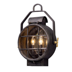 Point Lookout 2-Light Outdoor Wall Sconce in Aged Pewter With Clear Glass Shade by Troy Lighting