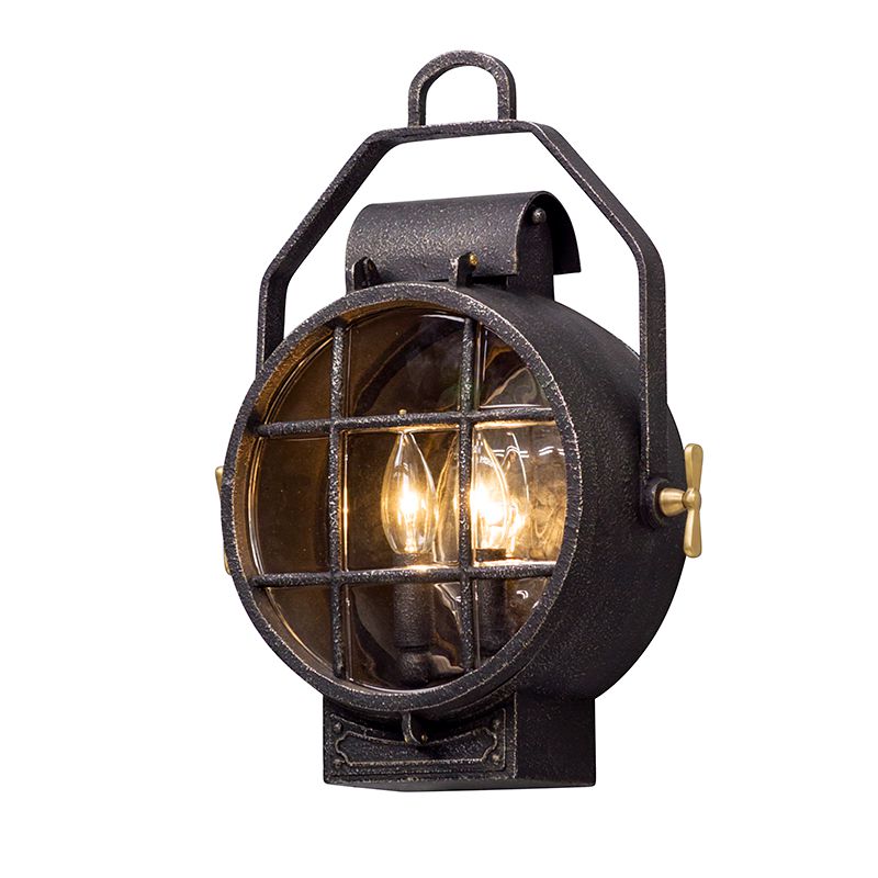 Point Lookout Outdoor Wall Sconce 2-Bulb Antique Lantern Design Weathered Silver Finish by Troy Lighting