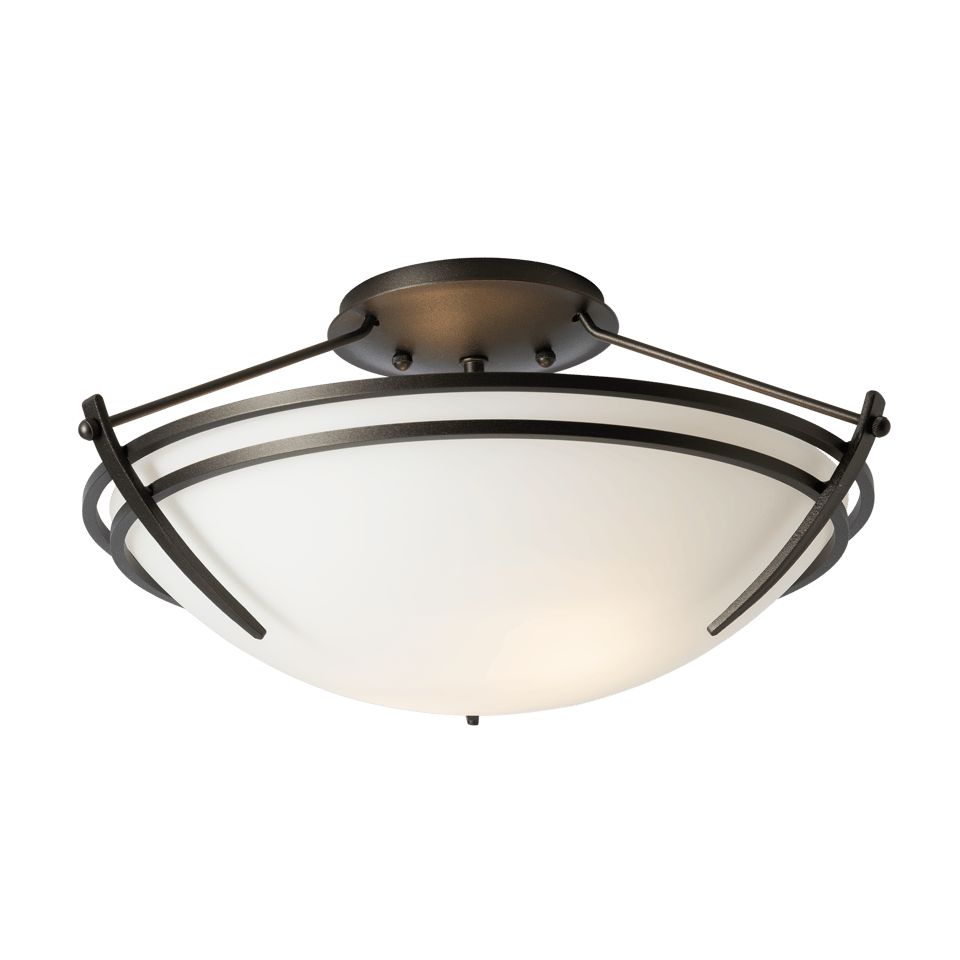 Hubbardton Forge Presidio Tryne 2-Bulb Dimmable Small Semi-Flush Light Fixture in Opal Glass