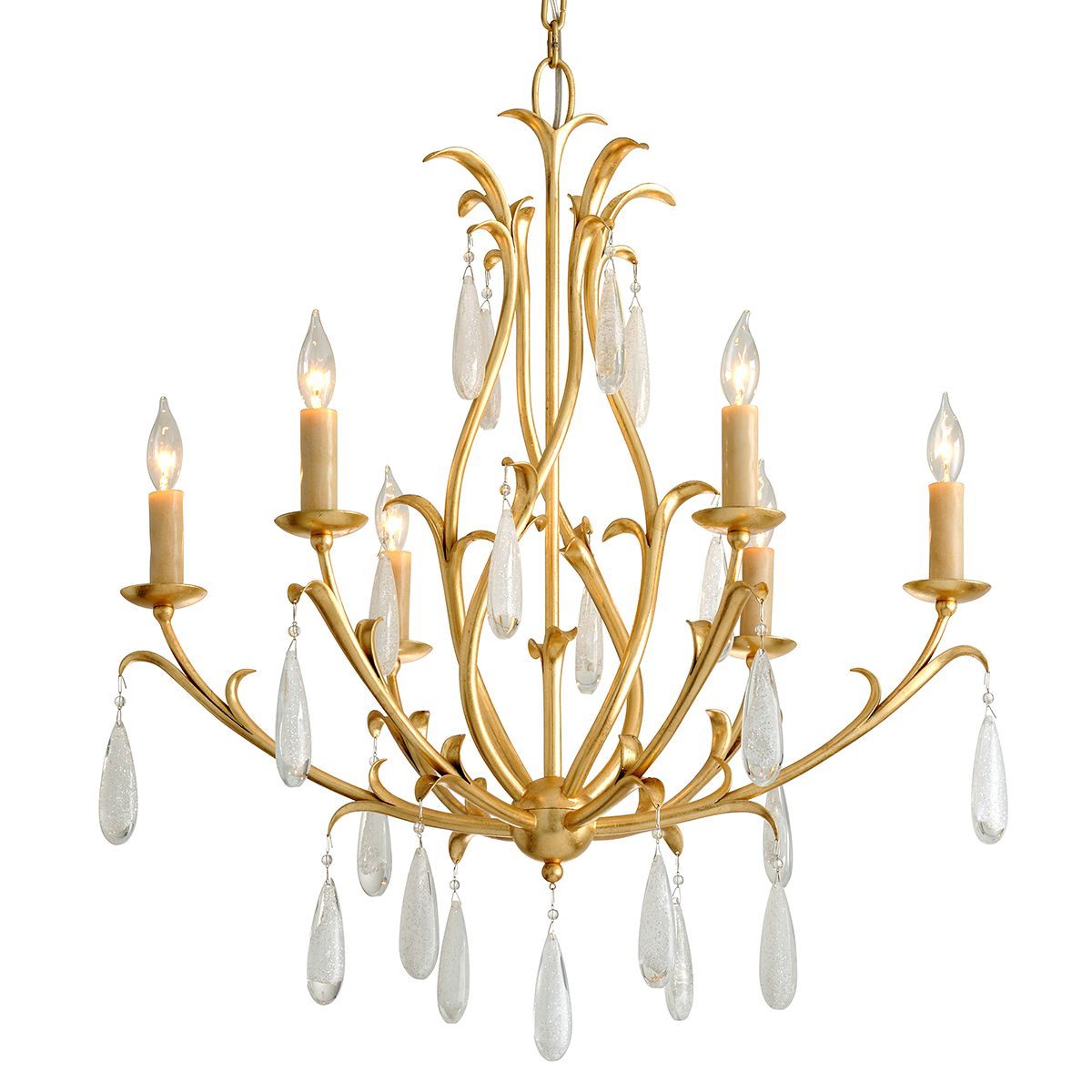 Prosecco Chandelier by Corbett Lighting - Elegant Gold Leaf Finish, Adjustable Height 38.75"-109.5