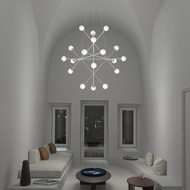 Proton Beta Chandelier by SONNEMAN, Dimmable LED, 3960 Lumens, 3000K, Smoke & White Glass