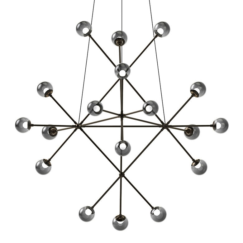 Proton Beta Chandelier by SONNEMAN, Dimmable LED, 3960 Lumens, 3000K, Smoke & White Glass