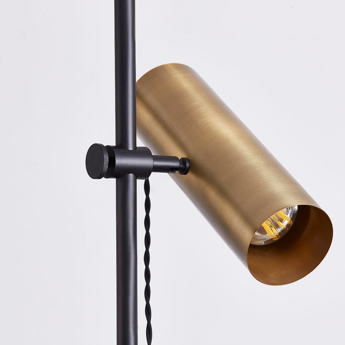 Quinn Floor Lamp 65” High with Dimmable Patina Brass Shade and Slim Soft Black Pole by Troy Lighting