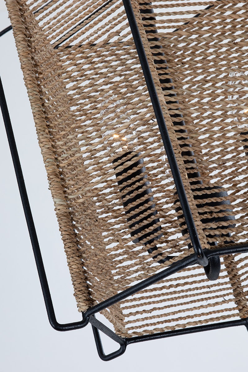 Ramon Medium Lantern by Troy Lighting - Modern Industrial Design, Textured Black Frame, Jute Interior, UL Damp Rated