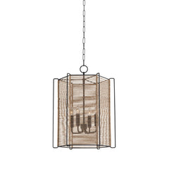 Ramon Medium Lantern by Troy Lighting - Modern Industrial Design, Textured Black Frame, Jute Interior, UL Damp Rated