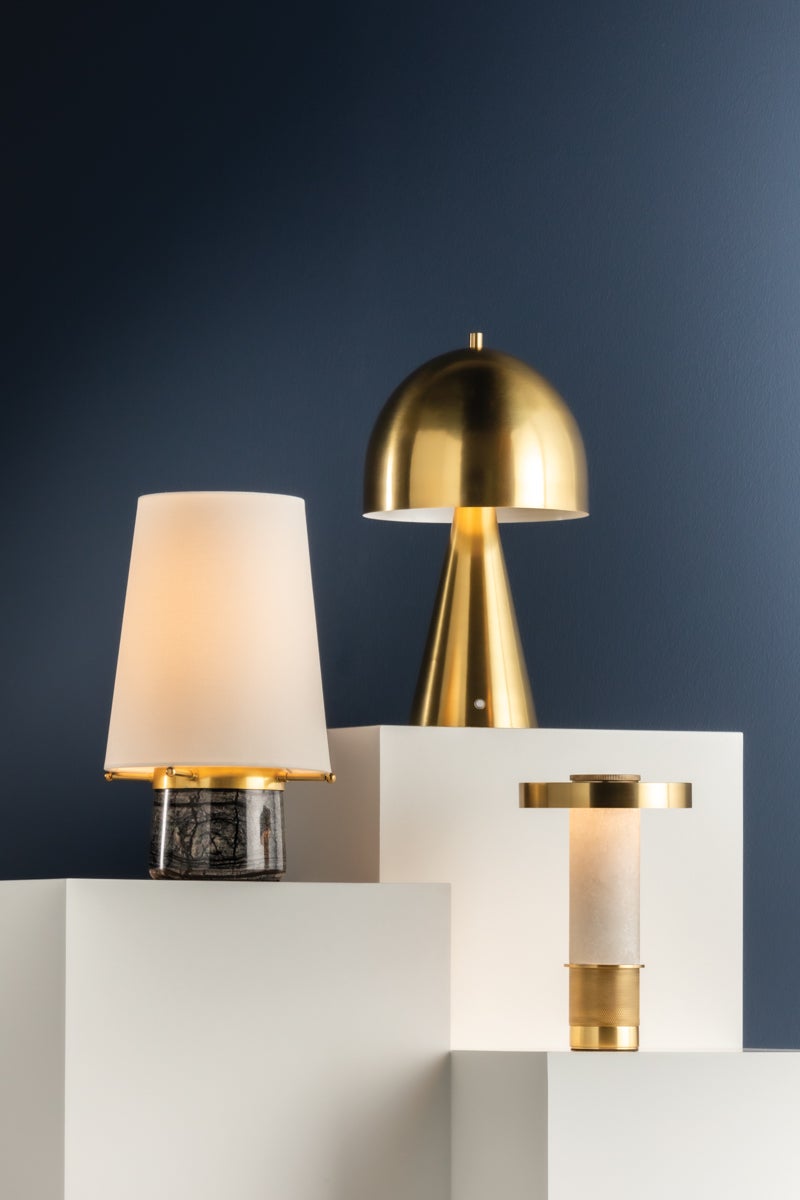 Central Valley Rechargeable Table Lamp by Hudson Valley Lighting, Aged Brass & Marble, Dimmable, 12-15 Hour Battery Life