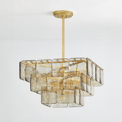 Regal Chandelier by Corbett Lighting 3-Tier, 9-Light, Dimmable, Dark Champagne Glass, Vintage Gold Leaf Finish