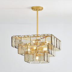 Regal Chandelier by Corbett Lighting 3-Tier, 9-Light, Dimmable, Dark Champagne Glass, Vintage Gold Leaf Finish