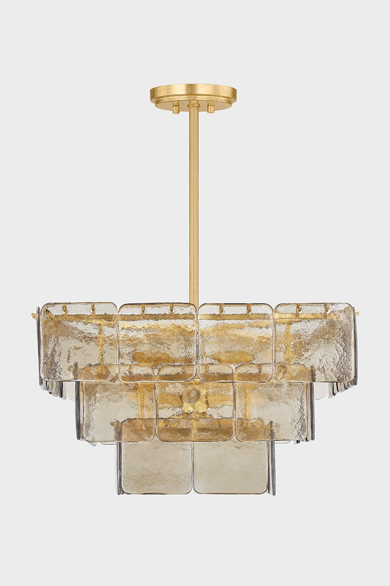 Regal Chandelier by Corbett Lighting 3-Tier, 9-Light, Dimmable, Dark Champagne Glass, Vintage Gold Leaf Finish