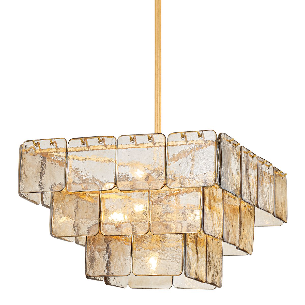 Regal Chandelier by Corbett Lighting 3-Tier, 9-Light, Dimmable, Dark Champagne Glass, Vintage Gold Leaf Finish