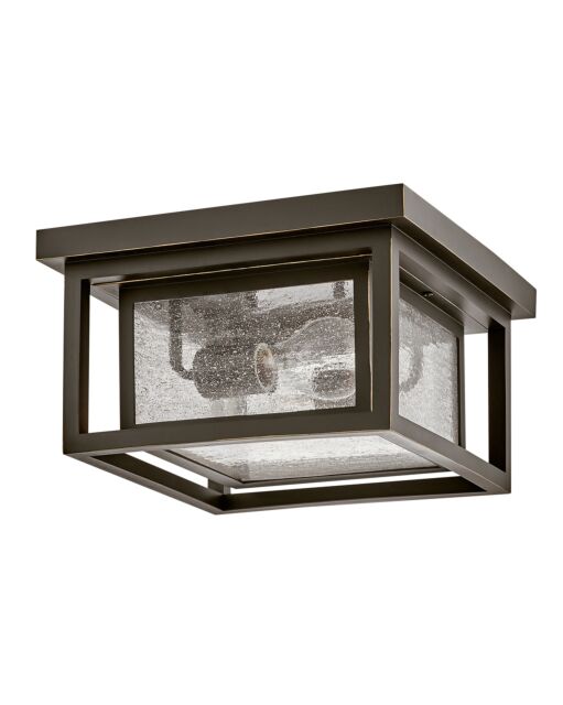 Republic Small Flush Mount by Hinkley Lighting, 2-Light, Dimmable, Clear Seedy Glass Shade, 4 Finishes