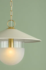 Ressi 1-Light Small Pendant by Mitzi with Aged Brass Finish and Cream Glass Shade