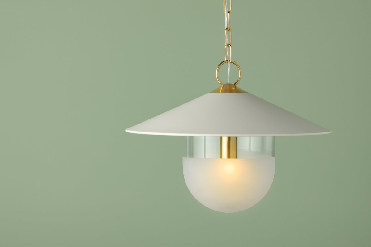 Ressi 1-Light Small Pendant by Mitzi with Aged Brass Finish and Cream Glass Shade