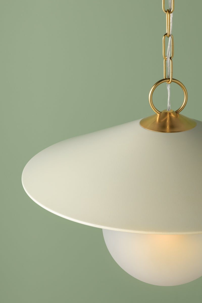 Ressi 1-Light Small Pendant by Mitzi with Aged Brass Finish and Cream Glass Shade