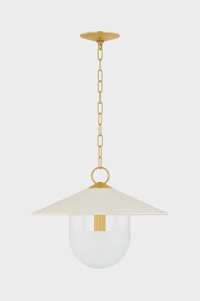 Ressi 1-Light Small Pendant by Mitzi with Aged Brass Finish and Cream Glass Shade