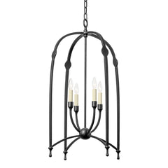 Rhett 36” Large Lantern by Troy Lighting - Elegant Curved Cage, Dimmable, Black Iron & Vintage Gold