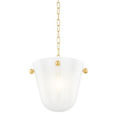 Mitzi Rima 1-Light Pendant in Aged Brass with Opal Seedy Glass Shade, Adjustable Height Design