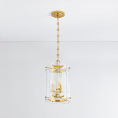 Rio Lantern by Corbett Lighting, 3-Light Hand-Blown Piastra Glass, Vintage Polished Brass Finish, Adjustable Height