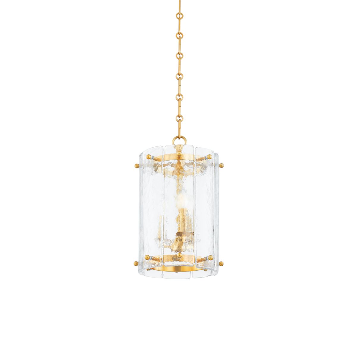 Rio Lantern by Corbett Lighting, 3-Light Hand-Blown Piastra Glass, Vintage Polished Brass Finish, Adjustable Height