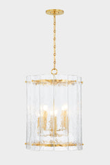 Rio Large Lantern by Corbett Lighting, 28.25"H, Hand-Blown Piastra Glass, Vintage Brass Finish