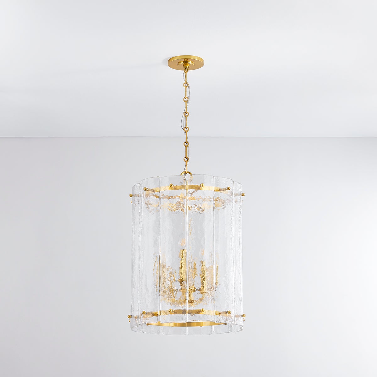 Rio Large Lantern by Corbett Lighting, 28.25"H, Hand-Blown Piastra Glass, Vintage Brass Finish